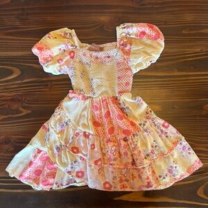 JessaKae Pink and Cream Patchwork Smocked Layered Twirl Dress 2-3T